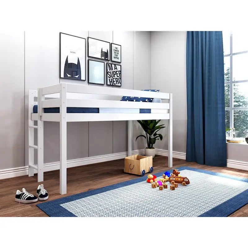 Contemporary Low Loft Twin Bed with End Ladder