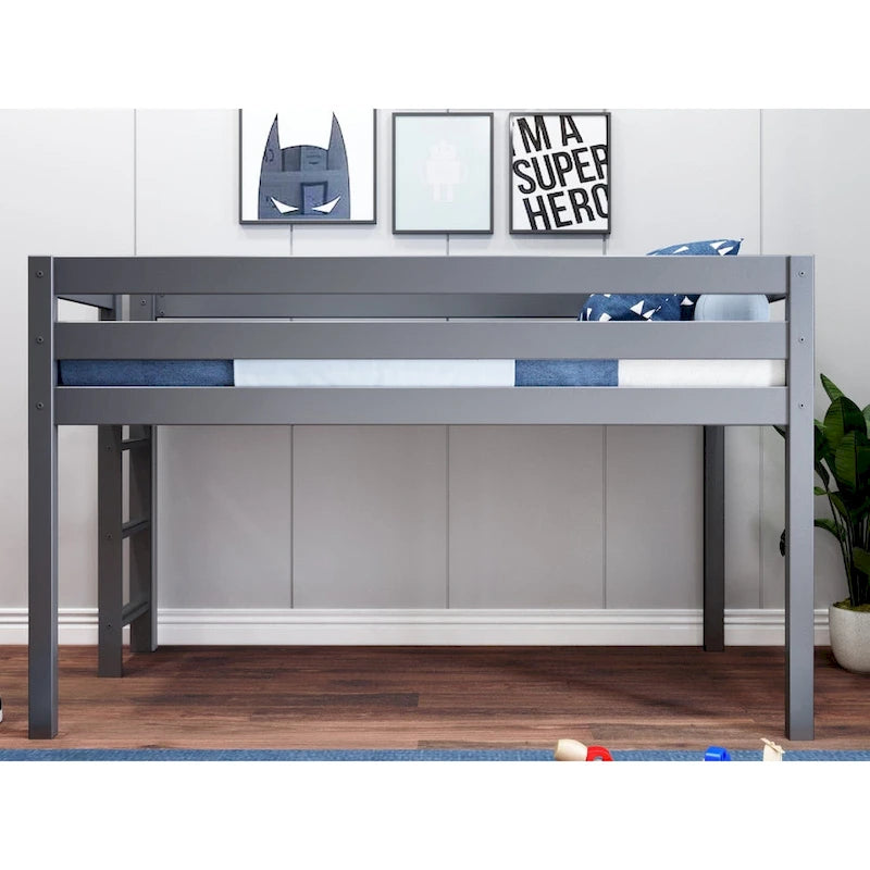 Contemporary Low Loft Twin Bed with End Ladder