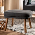 Mid-Century Fabric Upholstered Ottoman With Rubberwood Legs
