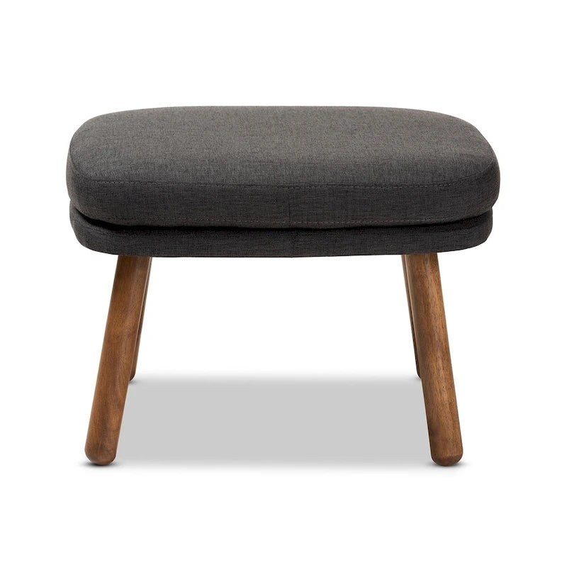 Mid-Century Fabric Upholstered Ottoman With Rubberwood Legs