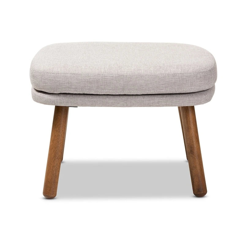 Mid-Century Fabric Upholstered Ottoman With Rubberwood Legs