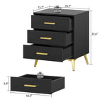 23.6 Tall 3 Drawer Nightstand End Table Beside Gold Handle