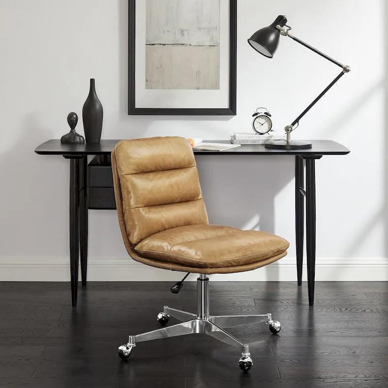 Mid-Century Modern Genuine Leather Home Office Desk Chair