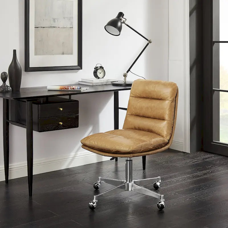 Mid-Century Modern Genuine Leather Home Office Desk Chair