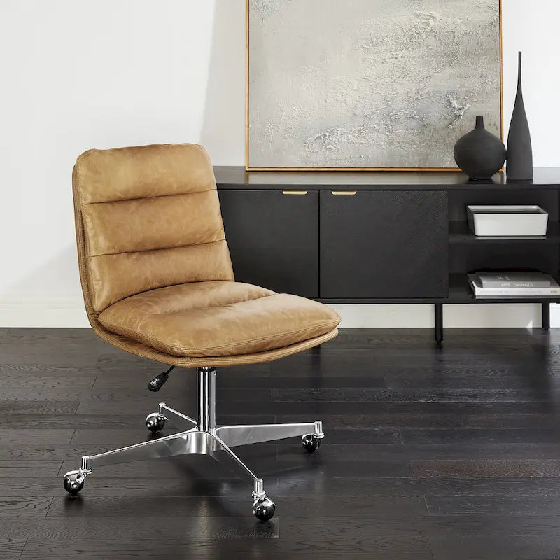 Mid-Century Modern Genuine Leather Home Office Desk Chair