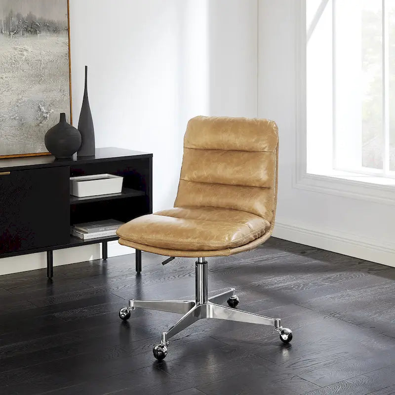 Mid-Century Modern Genuine Leather Home Office Desk Chair