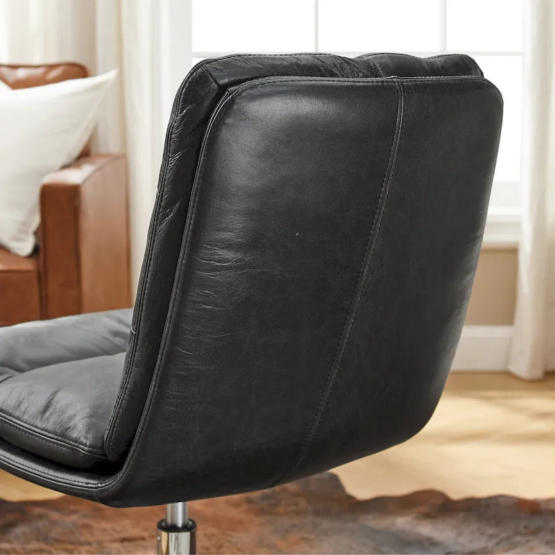 Mid-Century Modern Genuine Leather Home Office Desk Chair