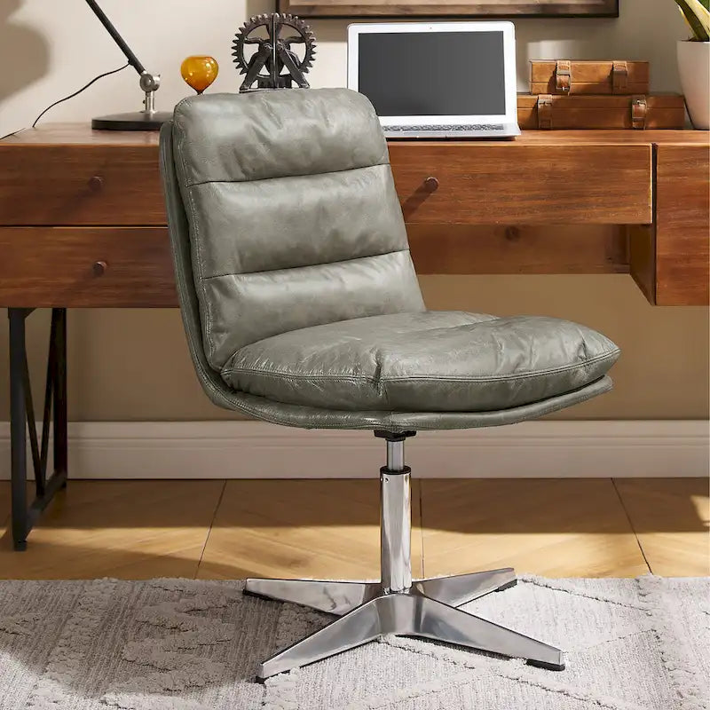 Mid-Century Modern Genuine Leather Home Office Desk Chair