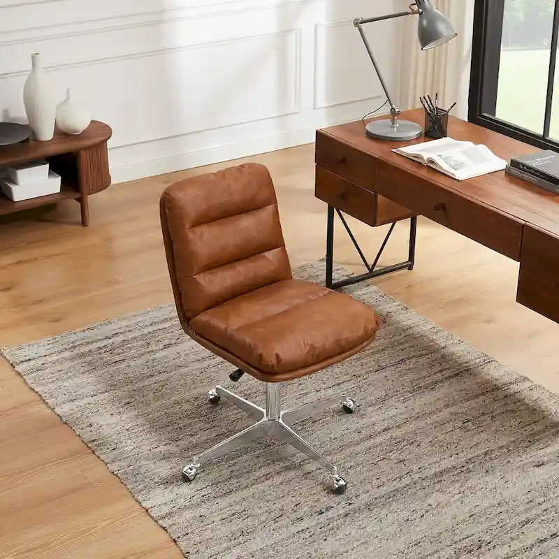 Mid-Century Modern Genuine Leather Home Office Desk Chair