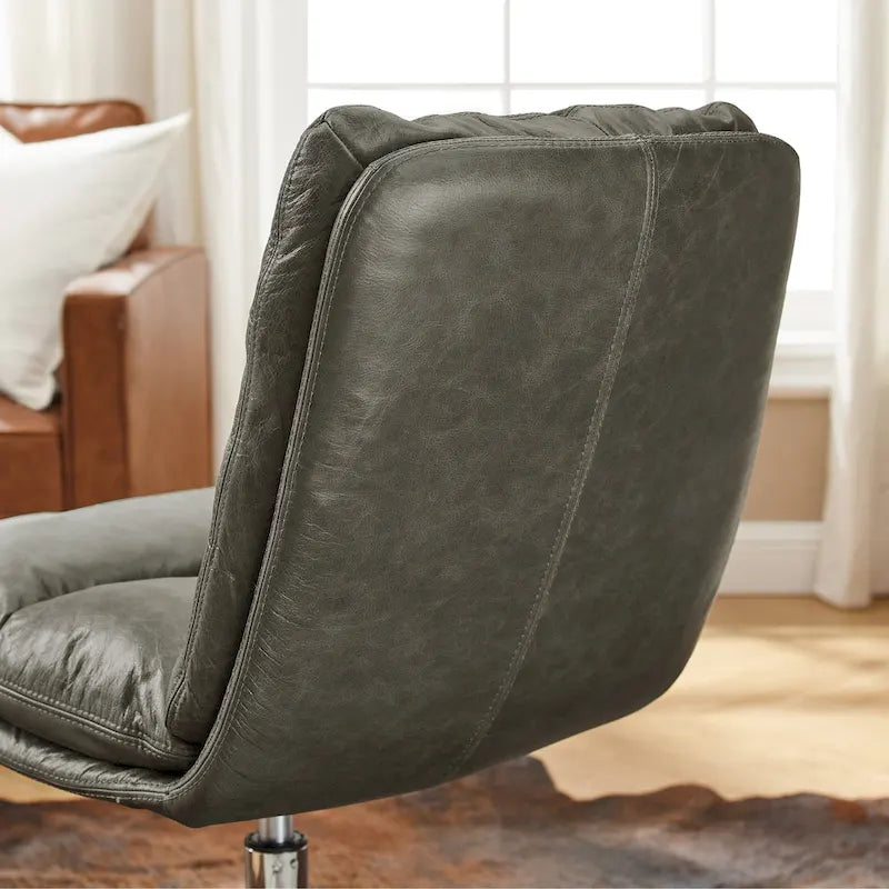 Mid-Century Modern Genuine Leather Home Office Desk Chair