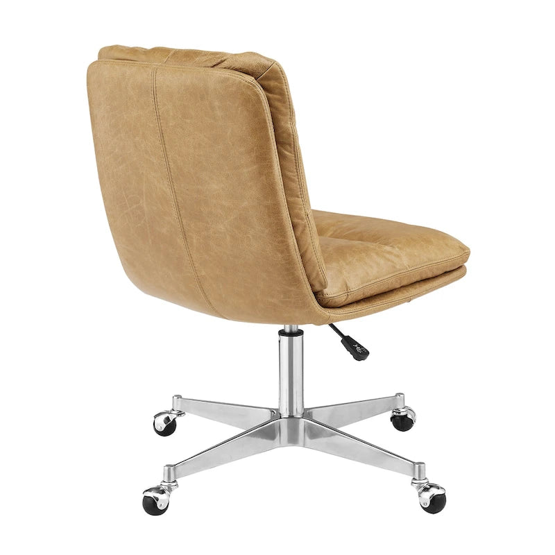 Mid-Century Modern Genuine Leather Home Office Desk Chair