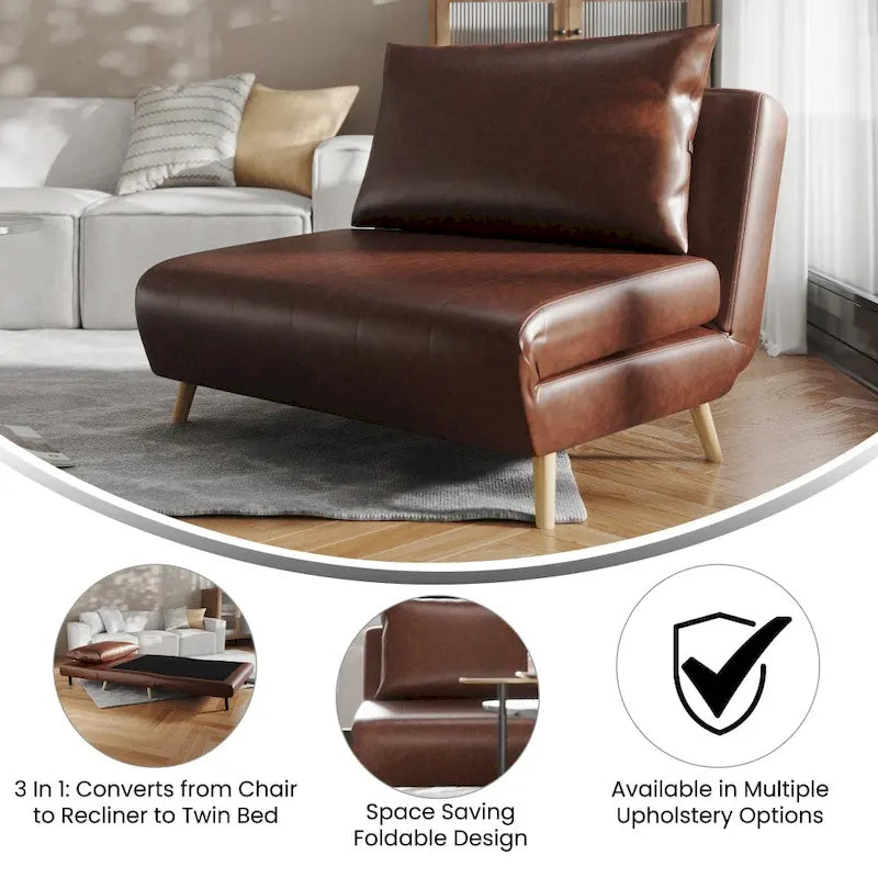 Foldable Sleep Chair with Hideaway Legs and Backrest Pillow