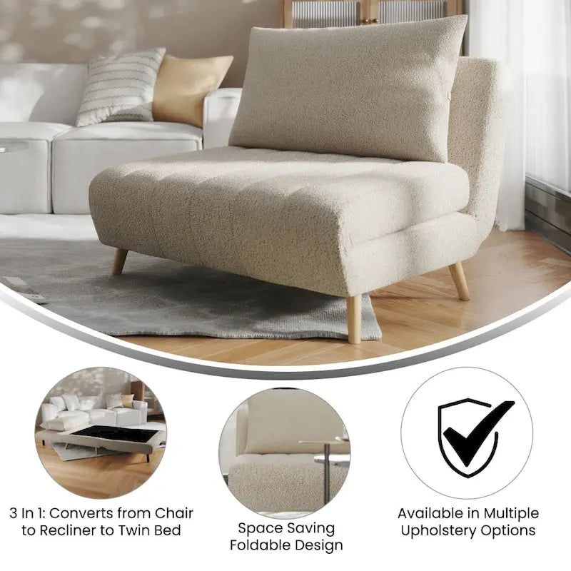 Foldable Sleep Chair with Hideaway Legs and Backrest Pillow