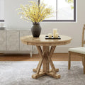 Farmhouse Round Dining Table With Cross-buck Wood Base for 4