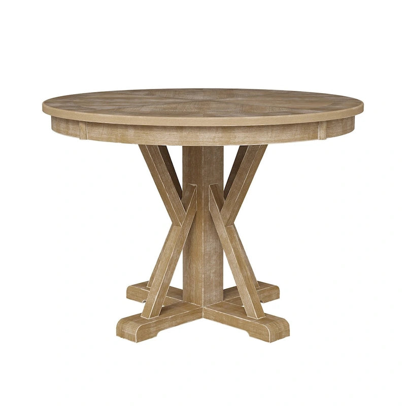 Farmhouse Round Dining Table With Cross-buck Wood Base for 4