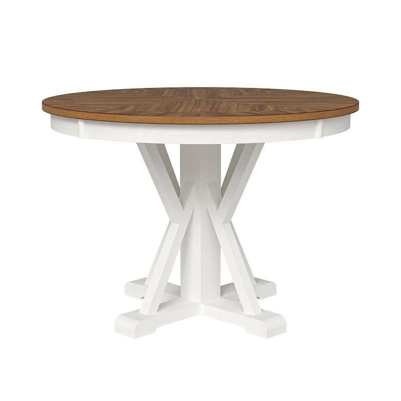 Farmhouse Round Dining Table With Cross-buck Wood Base for 4