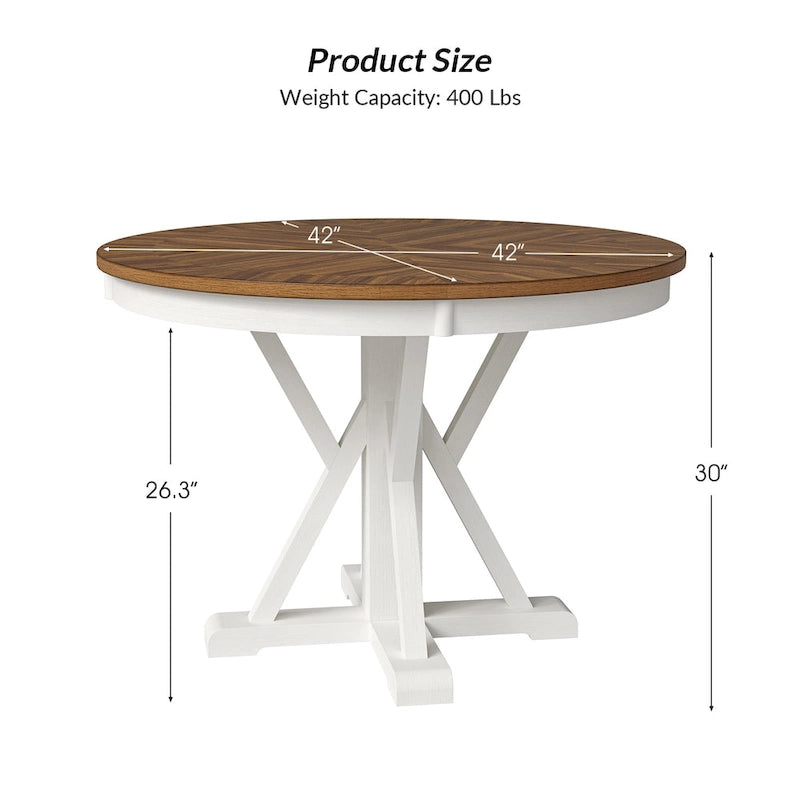 Farmhouse Round Dining Table With Cross-buck Wood Base for 4