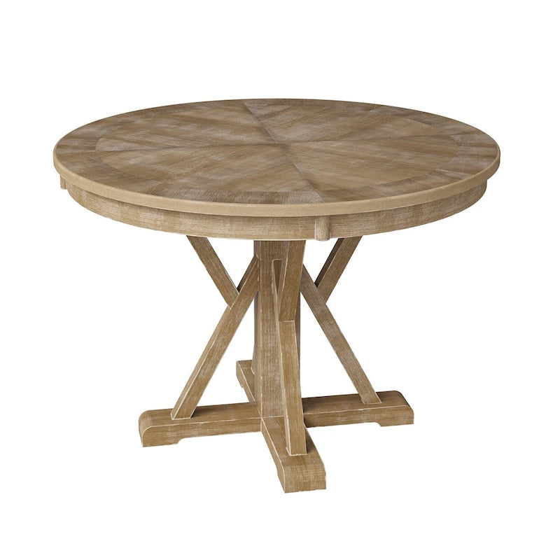 Farmhouse Round Dining Table With Cross-buck Wood Base for 4