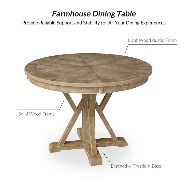 Farmhouse Round Dining Table With Cross-buck Wood Base for 4