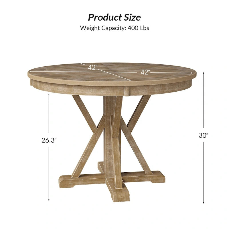 Farmhouse Round Dining Table With Cross-buck Wood Base for 4