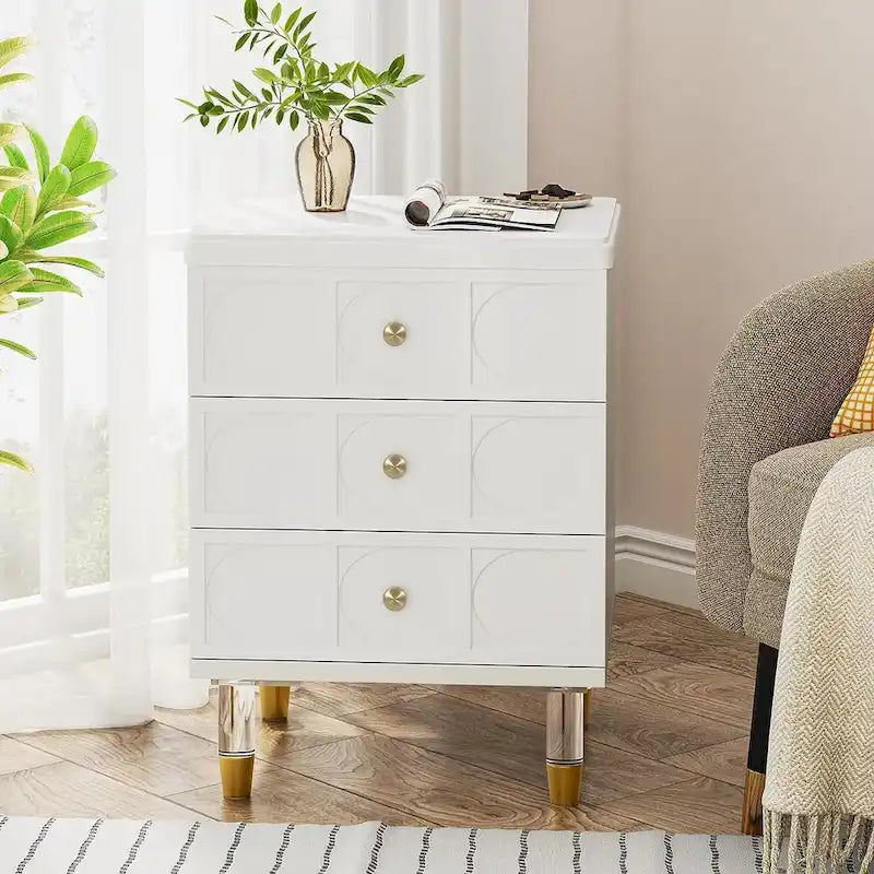 Nightstand Bedside Table with 3 Drawers, Bedroom Tall Night Stands Sofa End Table with Storage for Bedroom, Living Room