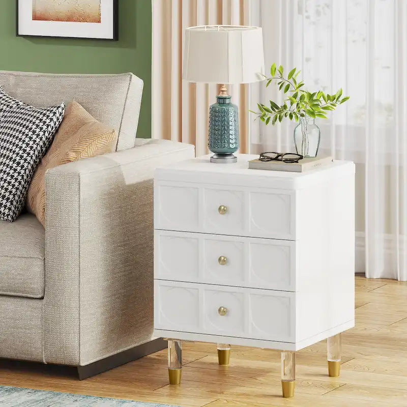 Nightstand Bedside Table with 3 Drawers, Bedroom Tall Night Stands Sofa End Table with Storage for Bedroom, Living Room