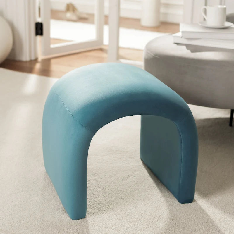 Curved Waterfall Velvet Ottoman With Plush Upholstery