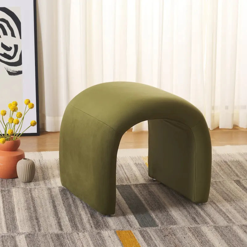 Curved Waterfall Velvet Ottoman With Plush Upholstery