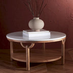2-Tier Marble Top Round Coffee Table - 35 In. W x 35 In. D x 17 In. H