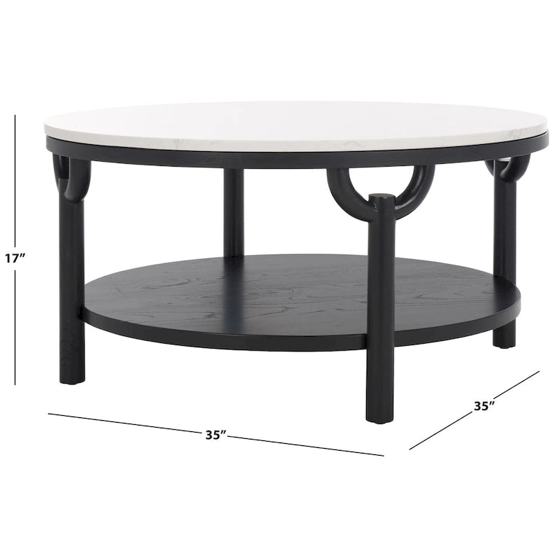 2-Tier Marble Top Round Coffee Table - 35 In. W x 35 In. D x 17 In. H