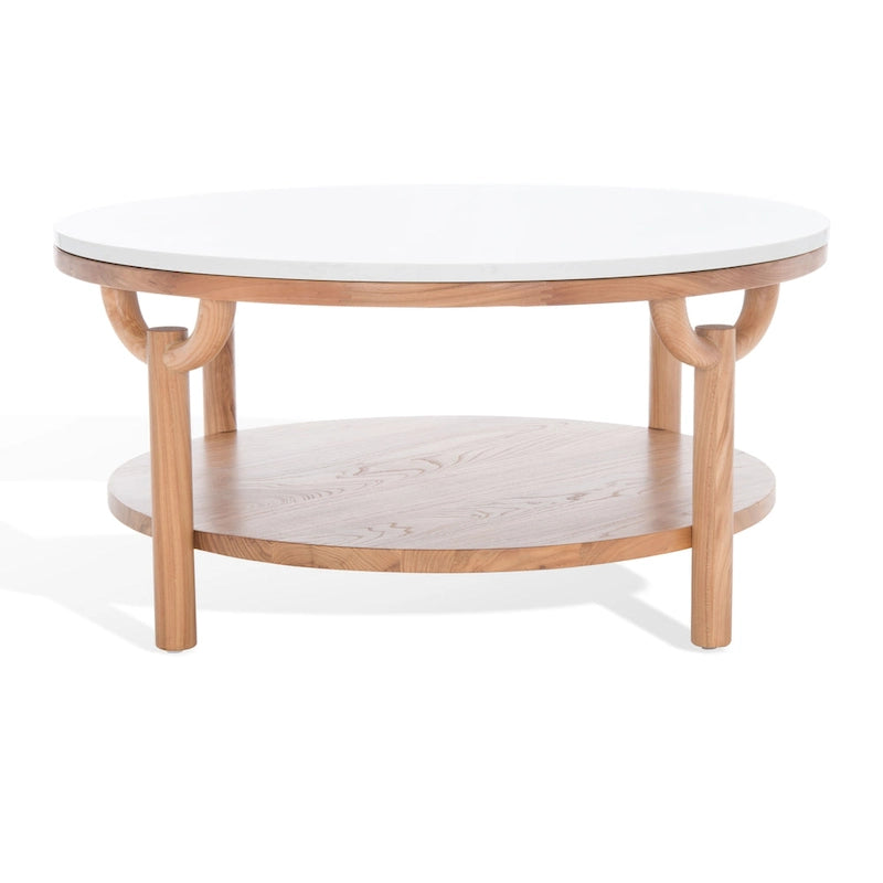 2-Tier Marble Top Round Coffee Table - 35 In. W x 35 In. D x 17 In. H