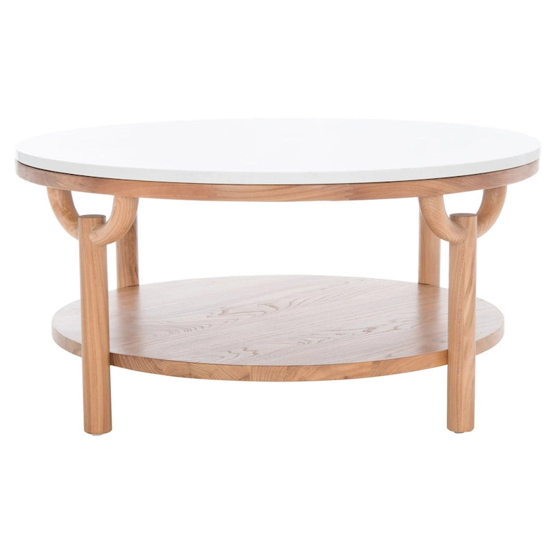 2-Tier Marble Top Round Coffee Table - 35 In. W x 35 In. D x 17 In. H