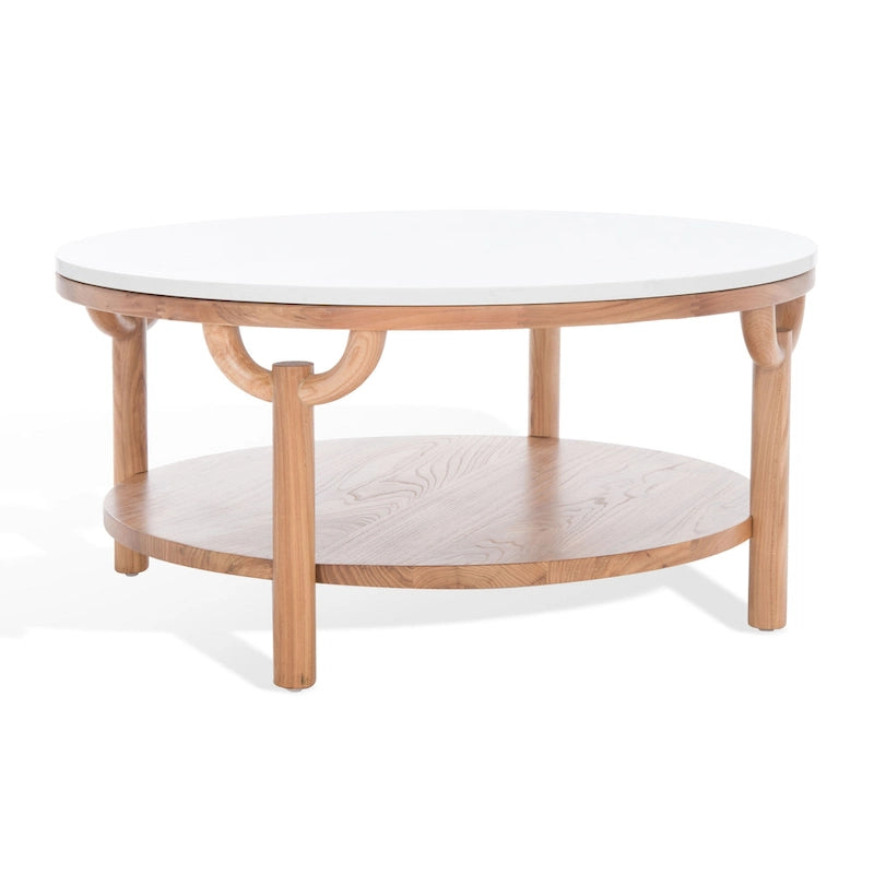2-Tier Marble Top Round Coffee Table - 35 In. W x 35 In. D x 17 In. H