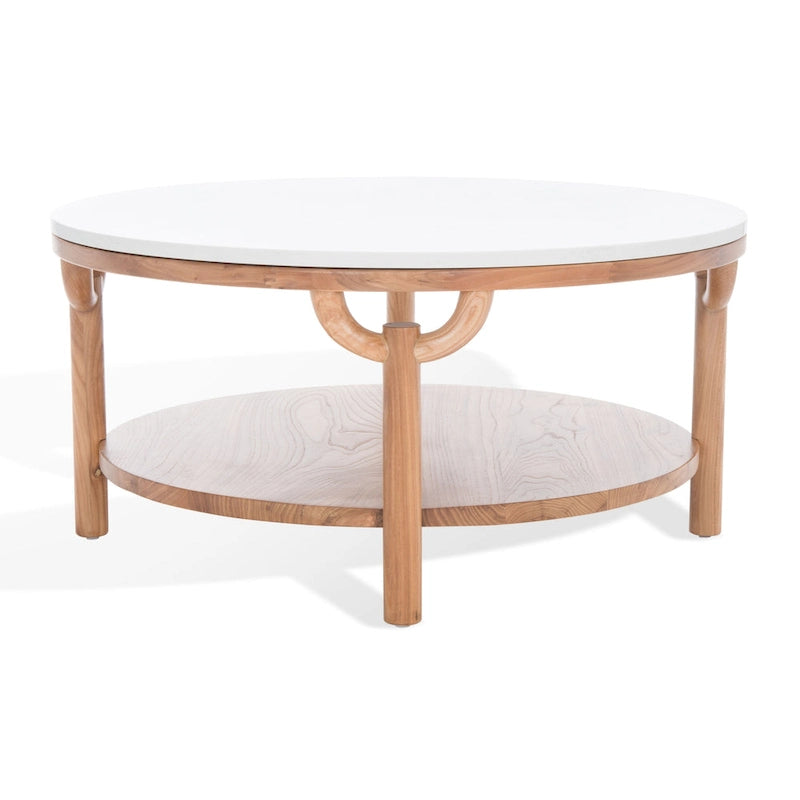 2-Tier Marble Top Round Coffee Table - 35 In. W x 35 In. D x 17 In. H