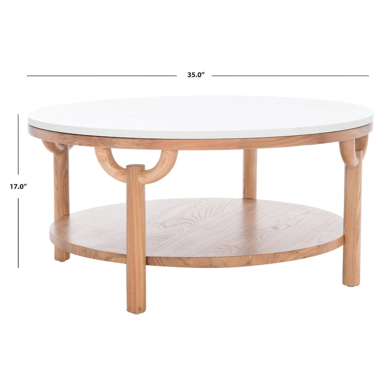 2-Tier Marble Top Round Coffee Table - 35 In. W x 35 In. D x 17 In. H