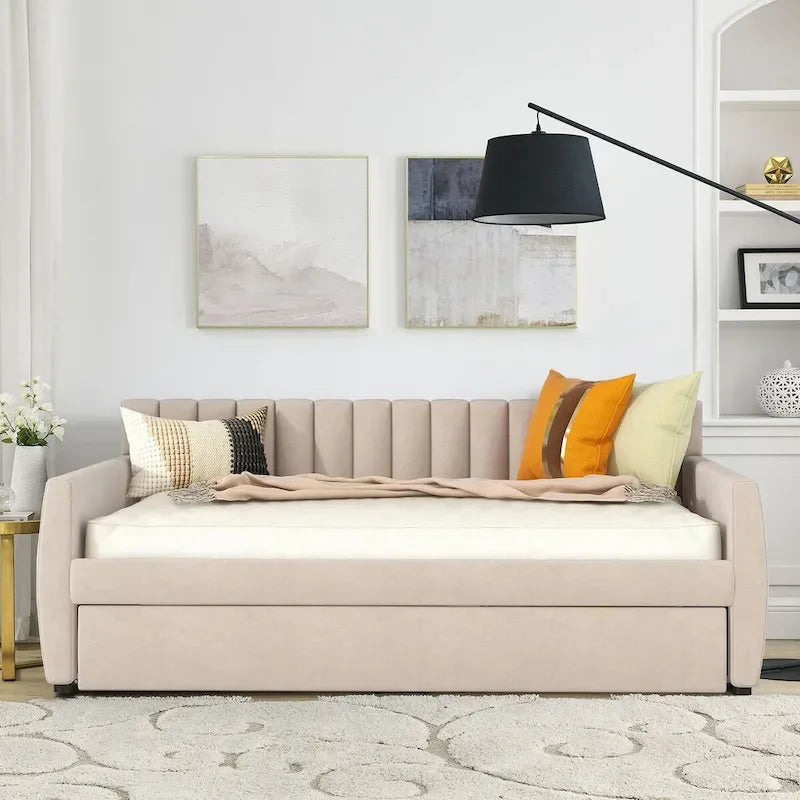 Classic Full Size Velvet Upholstered Daybed with a Trundle Bed