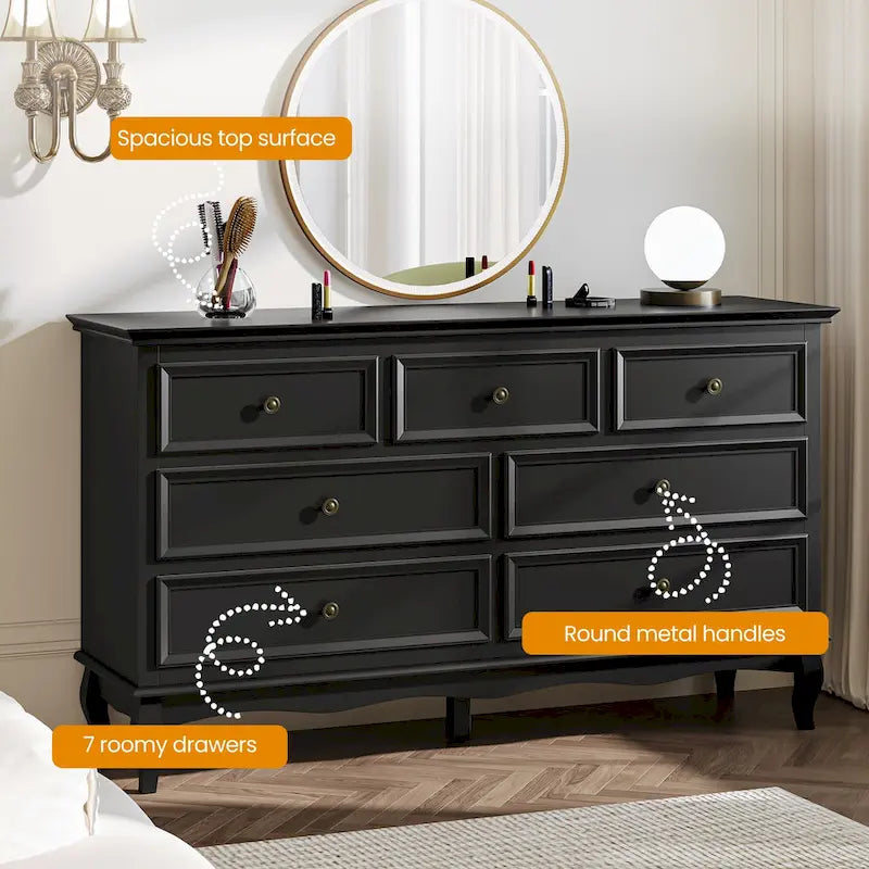 7 - Drawer Dresser with Solid Wood Legs and Painted Finish