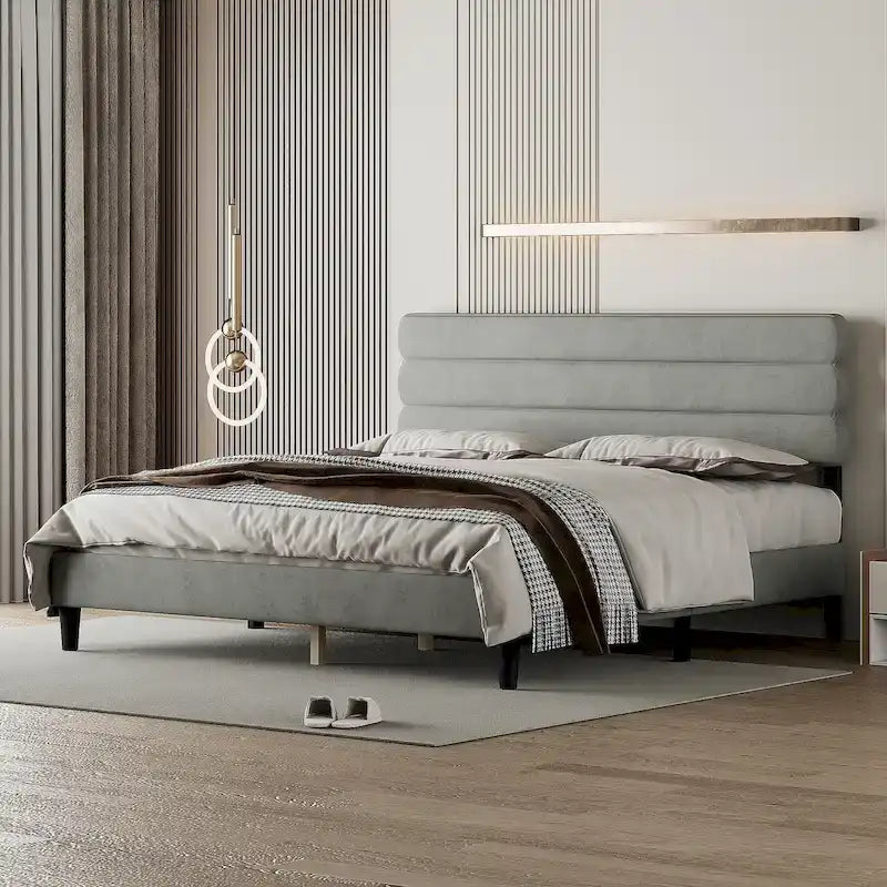 King Size Bed Frame with Headboard, Sturdy Platform Bed with Wooden Slats Support and No Box Spring