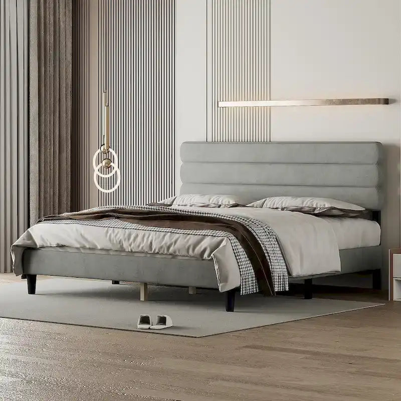 King Size Bed Frame with Headboard, Sturdy Platform Bed with Wooden Slats Support and No Box Spring