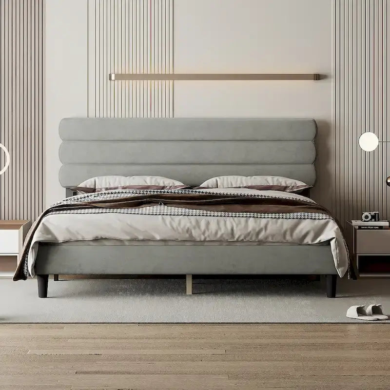 King Size Bed Frame with Headboard, Sturdy Platform Bed with Wooden Slats Support and No Box Spring