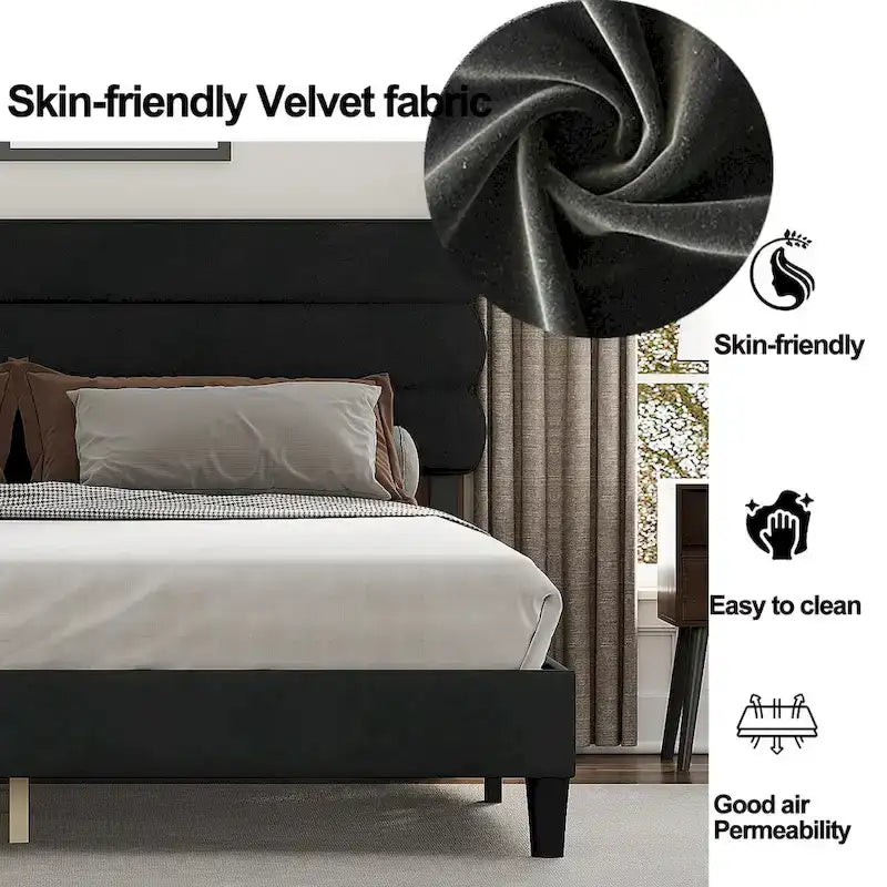 King Size Bed Frame with Headboard, Sturdy Platform Bed with Wooden Slats Support and No Box Spring