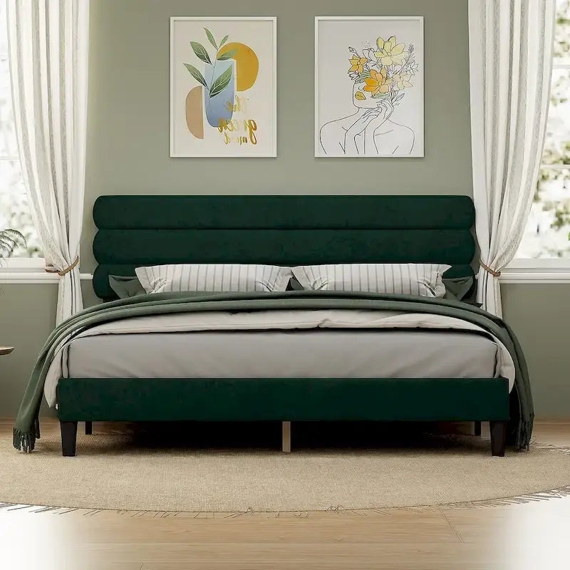 King Size Bed Frame with Headboard, Sturdy Platform Bed with Wooden Slats Support and No Box Spring