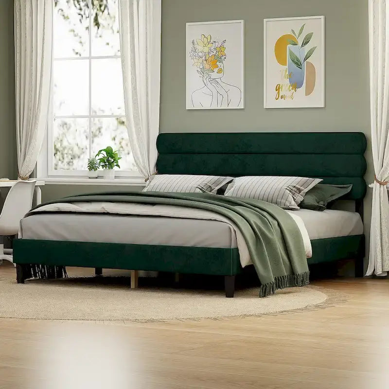 King Size Bed Frame with Headboard, Sturdy Platform Bed with Wooden Slats Support and No Box Spring