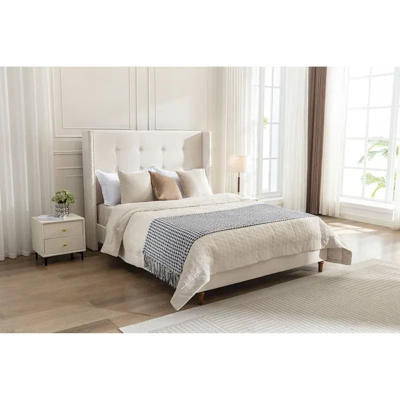 54 High King Velvet Upholstered Bed With Tufted Wingback Headboard