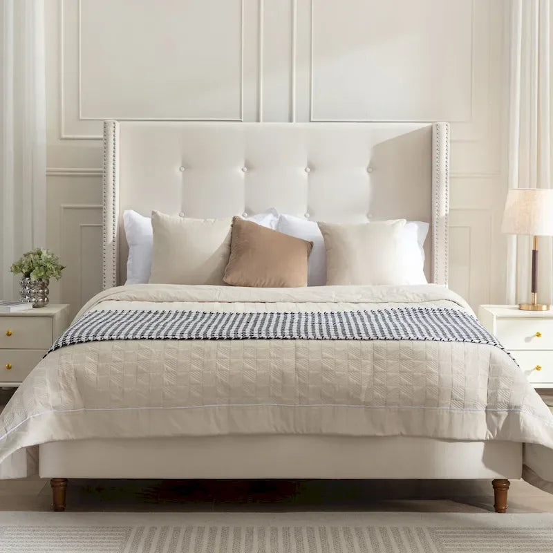 54 High King Velvet Upholstered Bed With Tufted Wingback Headboard