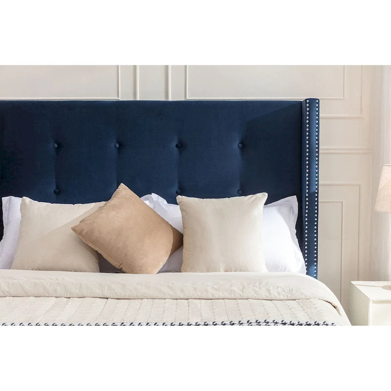 54 High King Velvet Upholstered Bed With Tufted Wingback Headboard