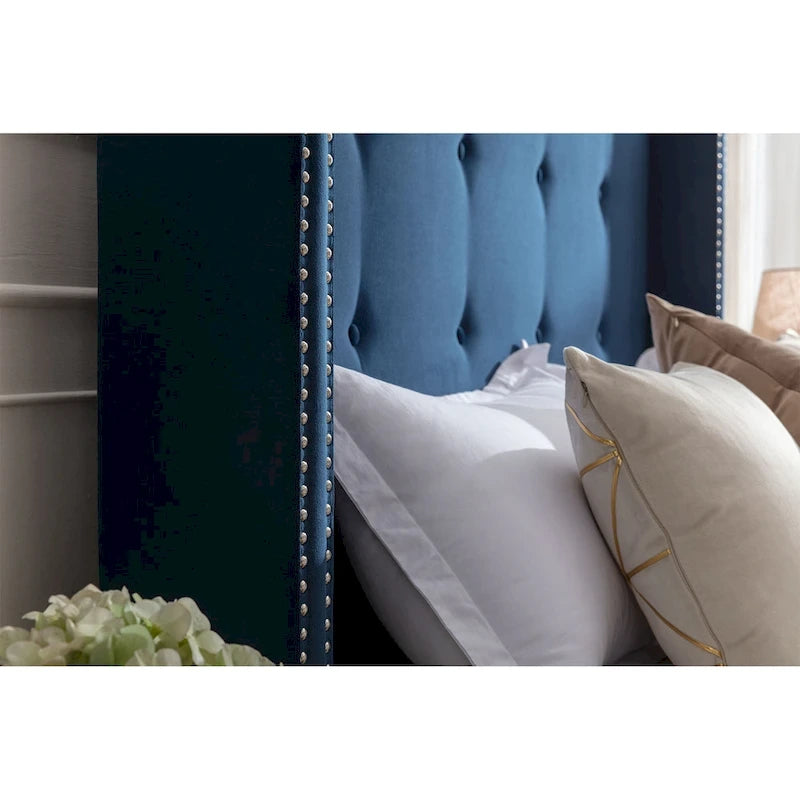 54 High King Velvet Upholstered Bed With Tufted Wingback Headboard