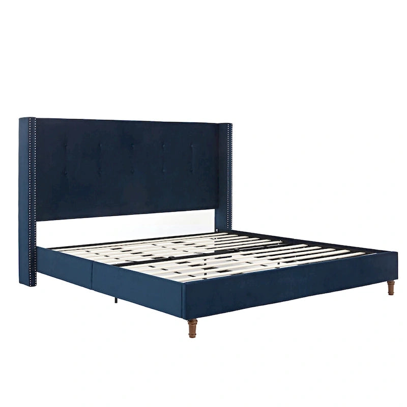 54 High King Velvet Upholstered Bed With Tufted Wingback Headboard