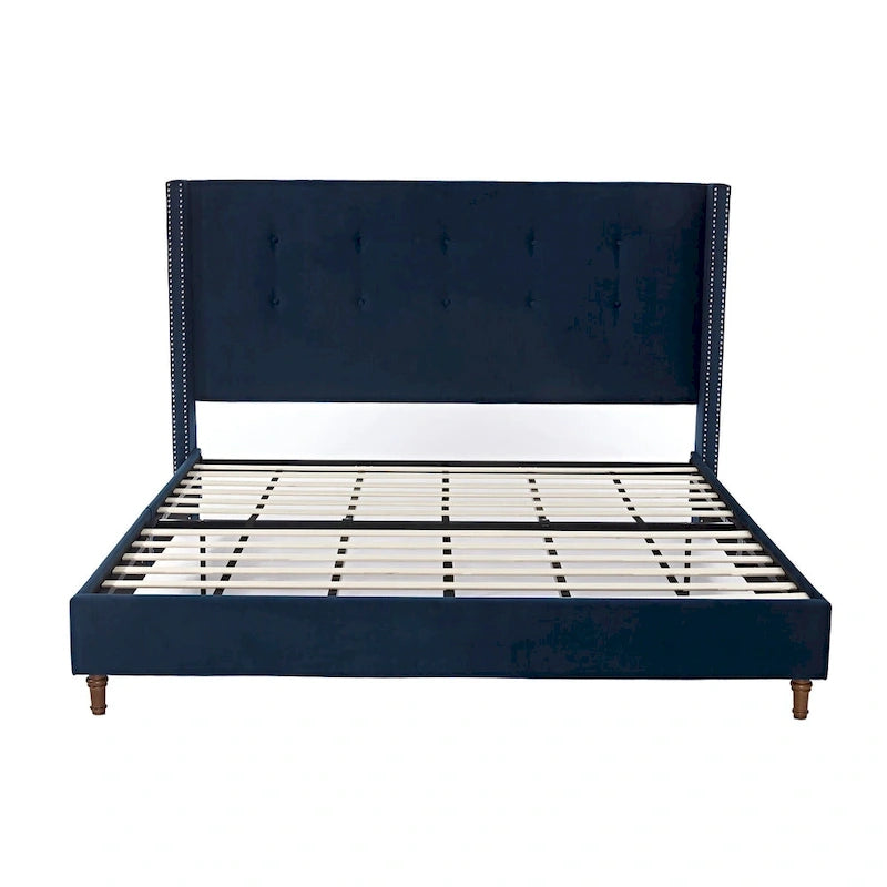 54 High King Velvet Upholstered Bed With Tufted Wingback Headboard