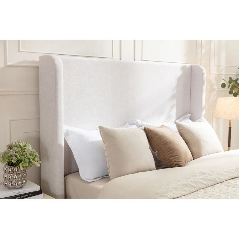 54 High King Velvet Upholstered Bed With Tufted Wingback Headboard